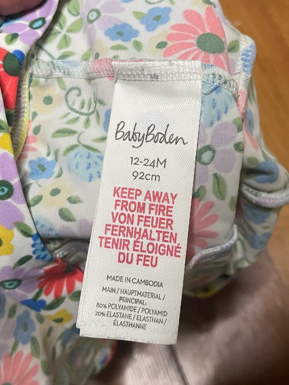 Baby Boden Floral Long-Sleeve Rashguard Swimsuit & Hat Size 12-18 Months - Picture 2 of 12